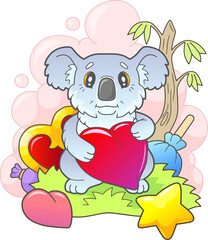 little cute koala sitting on the grass, funny illustration