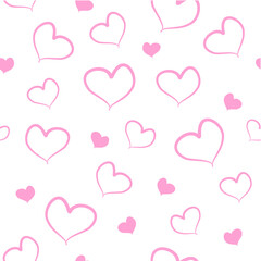 Light seamless pattern with pink hearts. One color, vector.