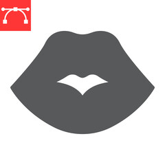 Red lips glyph icon, valentines day and kiss, sexy lips sign vector graphics, editable stroke solid icon, eps 10.