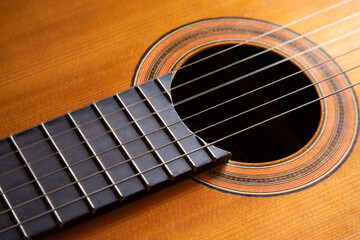 Obraz premium Closeup of the body of an acoustic guitar