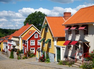 Fototapeta na wymiar Ronneby, colourful old houses in Blekinge, Southern Sweden 