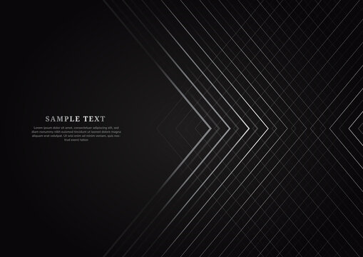Abstract black background with silver striped lines overlapping  with copy space for text. Luxury style.