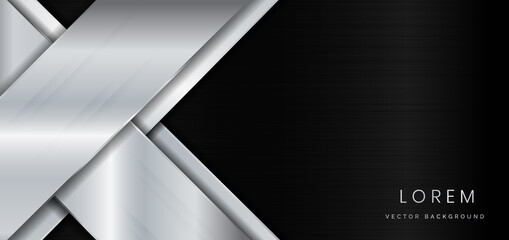 Abstract template geometric silver metal diagonal on metal black background with copy space for text.