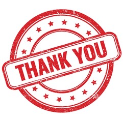 THANK YOU text on red grungy round rubber stamp.