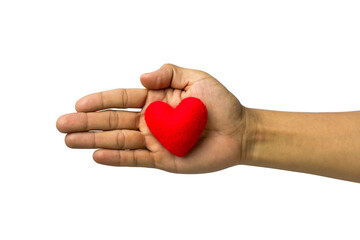 Fototapeta premium Red heart in hand isolated on white background. clipping path