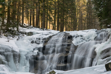 Winter frozen waterfall Mumlava