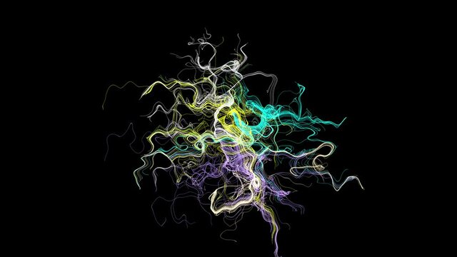 Flowing tangle abstract.
Coloured lines flow out from the centre of the frame to form a dense abstract texture.