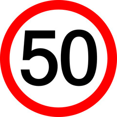 Round traffic sign, Speed limit 50 km/h.