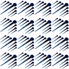 Cosmetic brushes in a  pattern on a white background, close-up, cosmetics advertising, wallpaper, texture, copy space for text