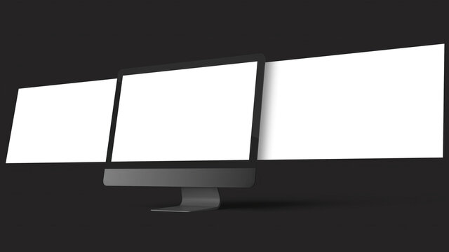Black Desktop Computer Mockup With Multiple Floating Screens