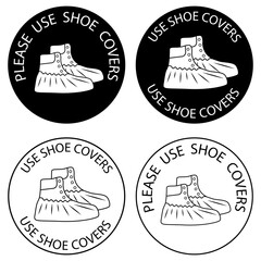 Polyethylene covering for shoes. Please, use shoe covers. Protective medical covers. Outline and glyph icons. Virus prevention icons. Vector isolated