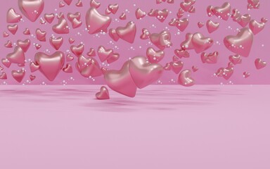 3D Render of hearts pattern and metal texture ,Composition, Copy Space.Interior Backdrop for Landing Page, Showcase, Product Presentation.valentine day background.