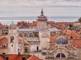 Dubrovnik Old Town, St Blaise Church, Tower Bell, Cathedral among the landmarks of the walled city 