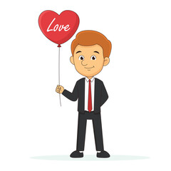 Man Hold Red Balloon Happy Valentine day