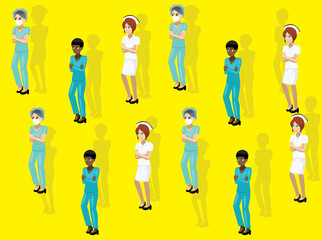 Manga Nurse Character Cartoon Illustration Seamless Background Set 1