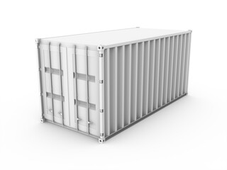 3D rendering white cargo container on white background