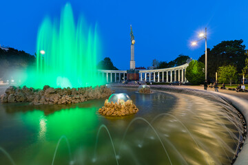 Vienna Schwarzenbergplatz Fountain At Night, Austria