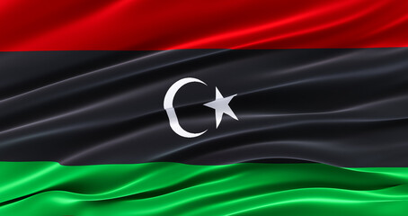 Waving Fabric Flag of libya, Silk Flag of libya. 3D render - obrazy, fototapety, plakaty