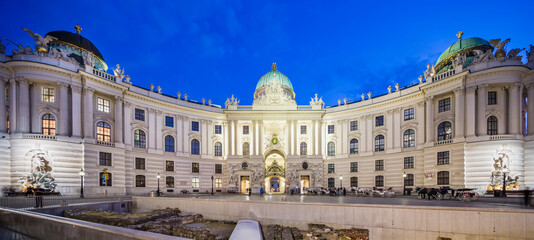 Fototapeta na wymiar Hofburg Panorama at Michaelerplatz, Vienna, Austria At Night
