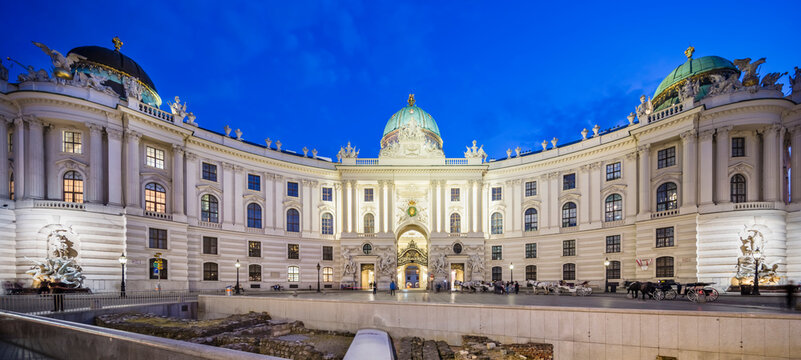 Hofburg Panorama at Michaelerplatz, Vienna, Austria At Night