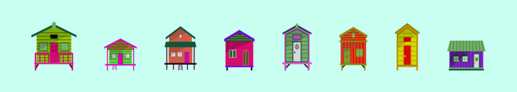 set of shack cartoon icon design template with various models. vector illustration isolated on blue background
