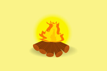 illustration of happy bhogi holiday harvest festival of andhra pradesh telangana greeting background fire with wooden sticks. 
