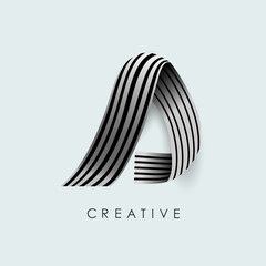 White. Design letter A with folded paper shape. Letter logo with paper Stroke.