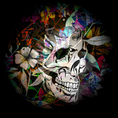 abstract colored skull with paint splashes isolated on black background 