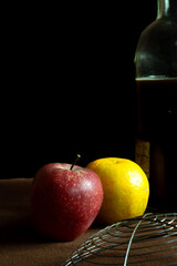 Fresh fruits placed on a brown background