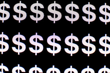 Currency Dollar symbol pattern on a black background. Monitor texture view. High quality photo