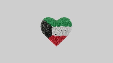 Kuwait National Day. February 25. Heart shape made out of shiny spheres on white background. 3D rendering.