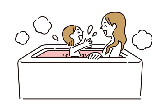 recommend clip art: お風呂の中で母親と楽しく話をする女の子