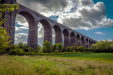 Fototapeta na wymiar A view of the preserved Conisbrough Viaduct at Conisbrough, Yorkshire, UK in springtime