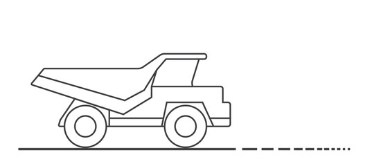 Dump truck driving along the road. Simple drawing vector illustration on white background EPS10