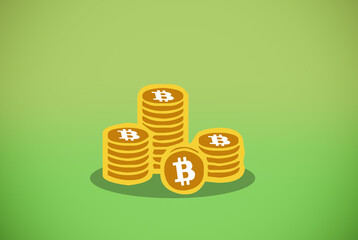 Bitcoin coin stack illustration with green background