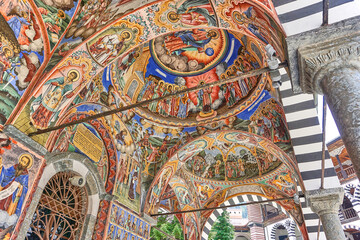 Religious paintings in Rila Monastery, Bulgaria