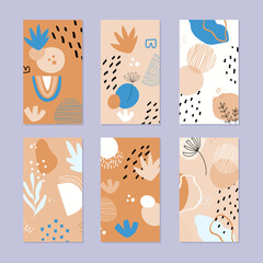 Set of abstract story backgrounds. Hand drawn natural pattern in trendy style. Vector illustration.