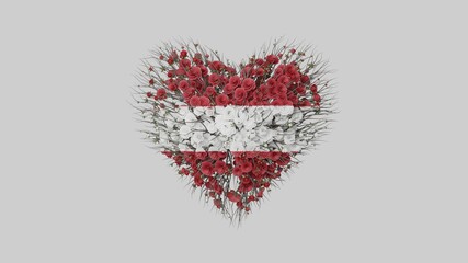 Latvia National Day. November 18. Heart shape made out of flowers on white background. 3D rendering.