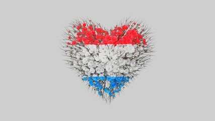 Luxembourg National day. Grand Duke's Birthday. June 23. Heart shape made out of flowers on white background. 3D rendering.