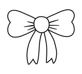 Vector cute black and white bow. Funny holiday illustration for card, poster, print design. Cheerful celebration accessory line icon isolated on white background..