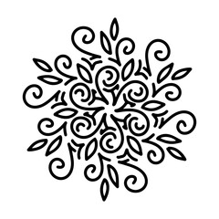 Abstract mandala ornament. Snowflake pattern. Black and white authentic background. Vector illustration.