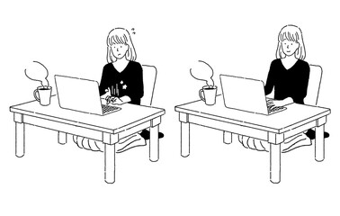 パソコンでのリモートワークをする人物のイラスト素材
