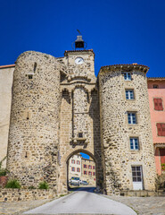 Fototapeta na wymiar The Porte de Monsieur gate in the medieval city of Allegre, in Auvergne (France). 