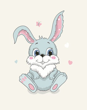Happy cute bunny cartoon isolated illustration