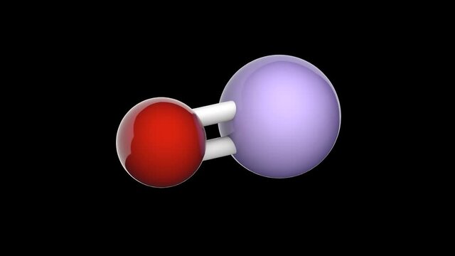 Zinc oxide is an inorganic compound with the formula ZnO or OZn. It is a white powder. 3D render. Seamless loop. Isolated and rotating on black background. Ball and Stick chemical structure model.