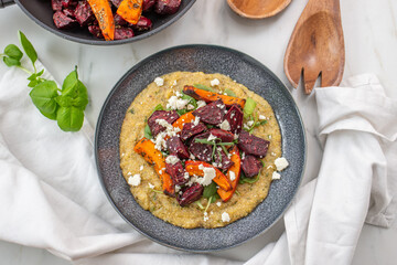 vegan roasted veggies with polenta dish