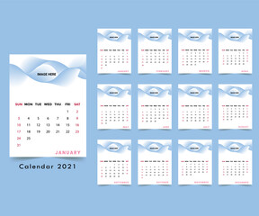 Calendar 2021 planner corporate template design set. The week starts on Monday. Basic grid - template for annual calendar 2021