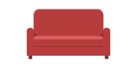 Comfortable modern red sofa Flat vector illustration isolated