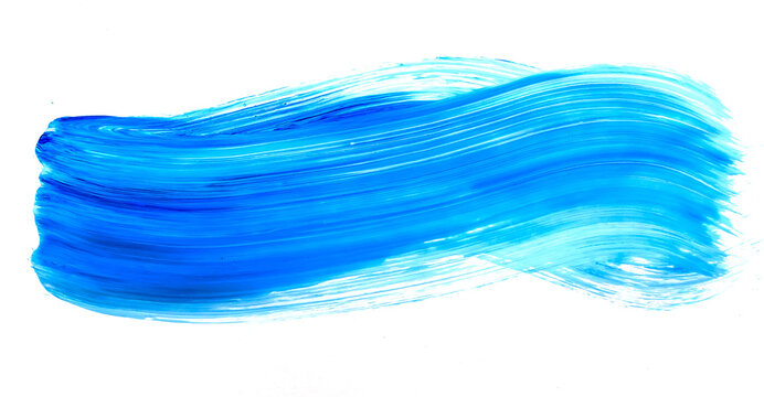 Brush Strokes With Blue Oil Paint On White Isolated Background.