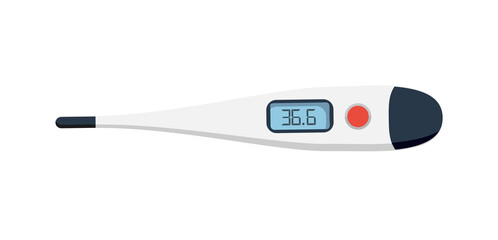 Medical thermometer isolated on white background. Digital thermometer in flat style. Vector stock - obrazy, fototapety, plakaty